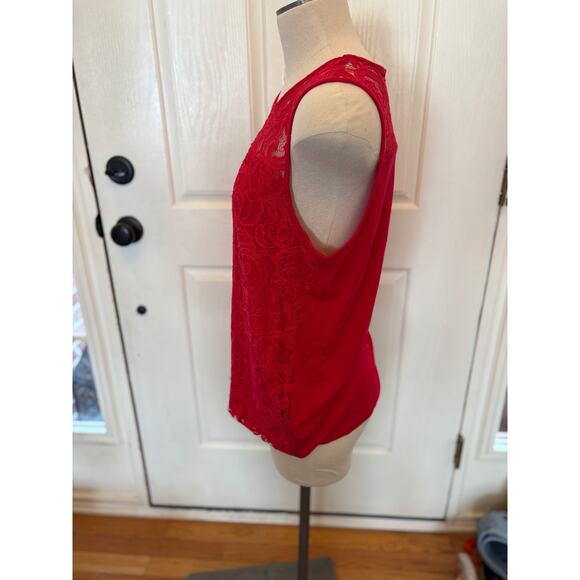 Adrianna Papell Red Lace Crochet Halter Tunic Tank Large - Picture 2 of 9